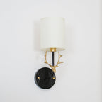 Deer Head Wall Light, Brass or Blackened, White Linen Shades, E14