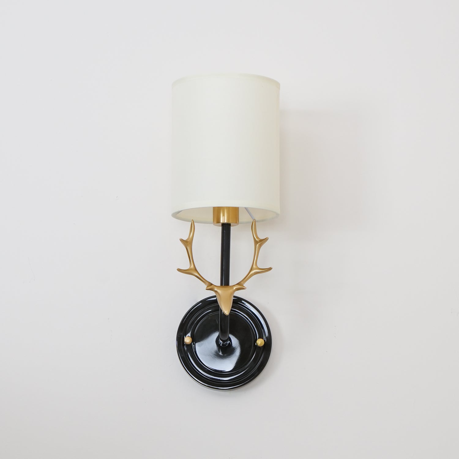 Deer Head Wall Light, Brass or Blackened, White Linen Shades, E14