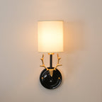 Deer Head Wall Light, Brass or Blackened, White Linen Shades, E14