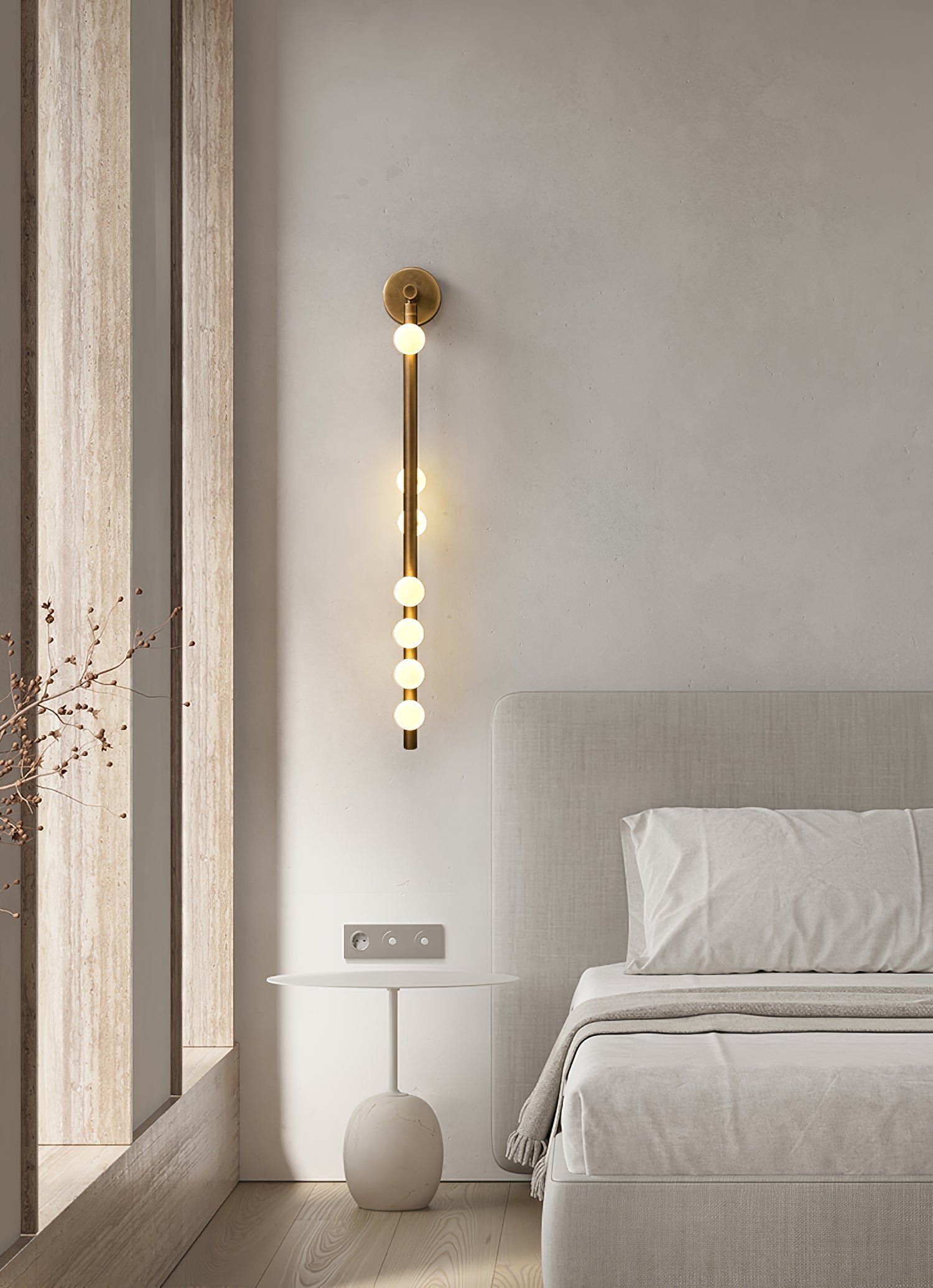 Glasrør Væglampe, Blæste Glasglobusser, Messingfinish, G4 LED