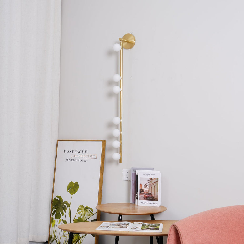 Glasrør Væglampe, Blæste Glasglobusser, Messingfinish, G4 LED