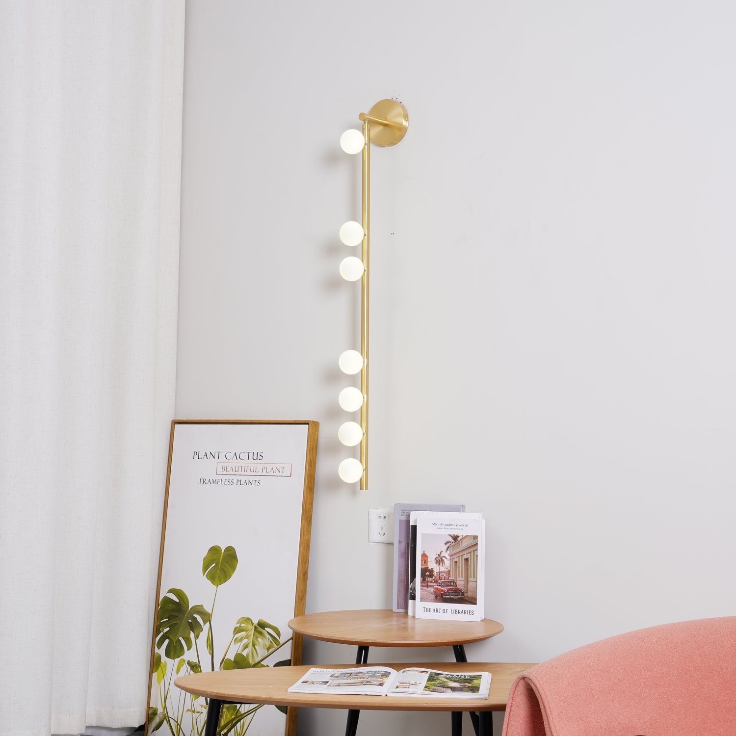 Glasrør Væglampe, Blæste Glasglobusser, Messingfinish, G4 LED