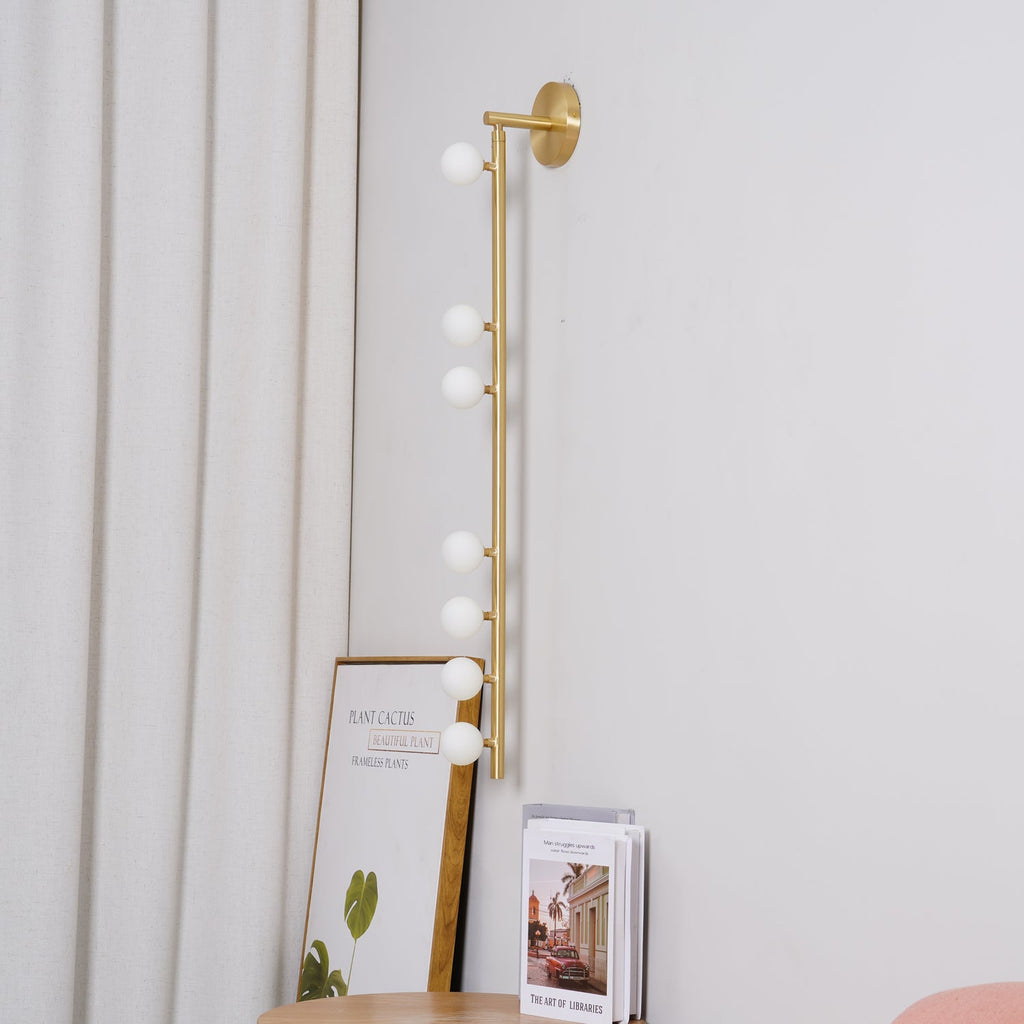 Glasrør Væglampe, Blæste Glasglobusser, Messingfinish, G4 LED