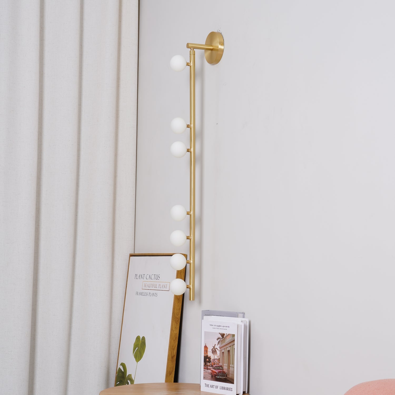 Glasrør Væglampe, Blæste Glasglobusser, Messingfinish, G4 LED