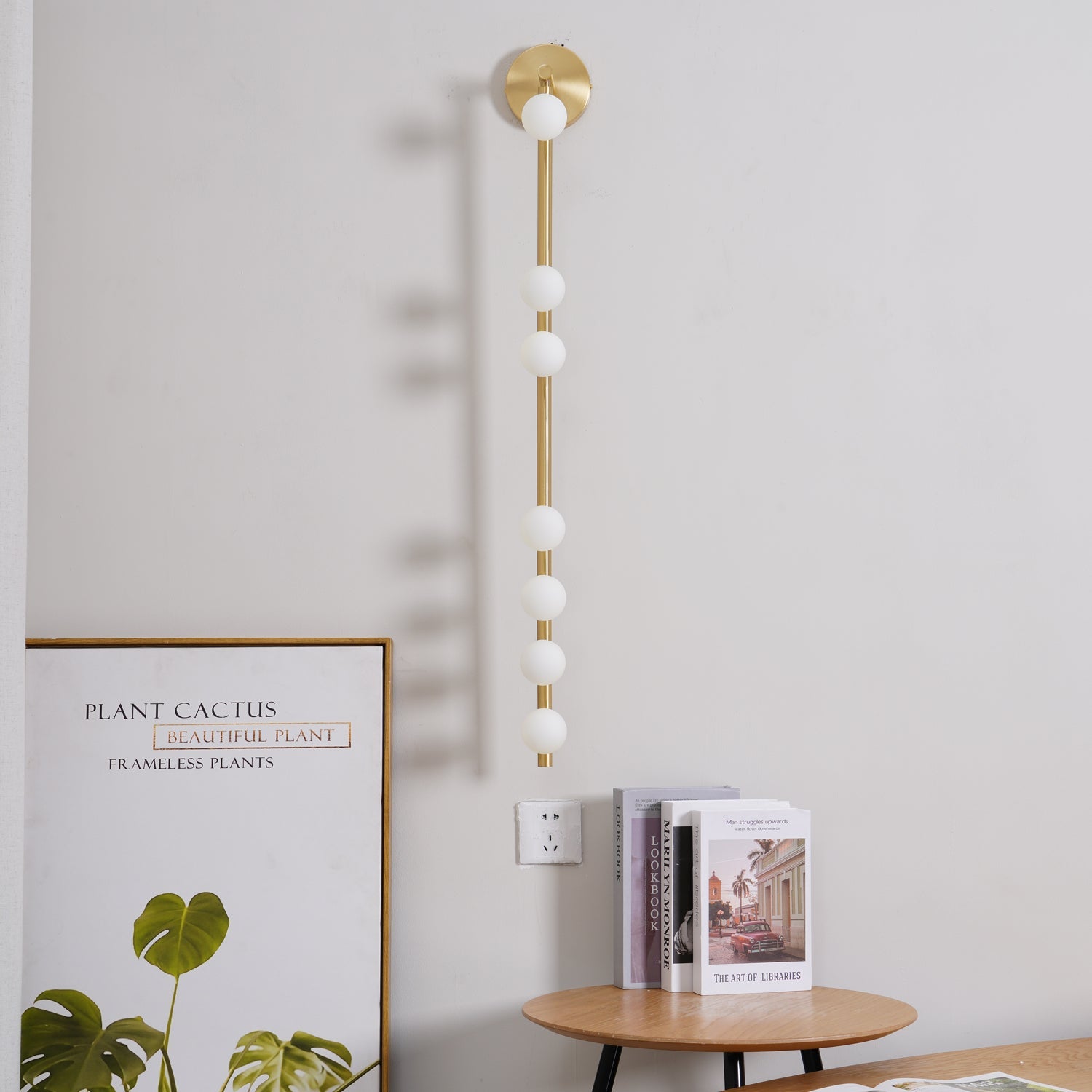 Glasrør Væglampe, Blæste Glasglobusser, Messingfinish, G4 LED