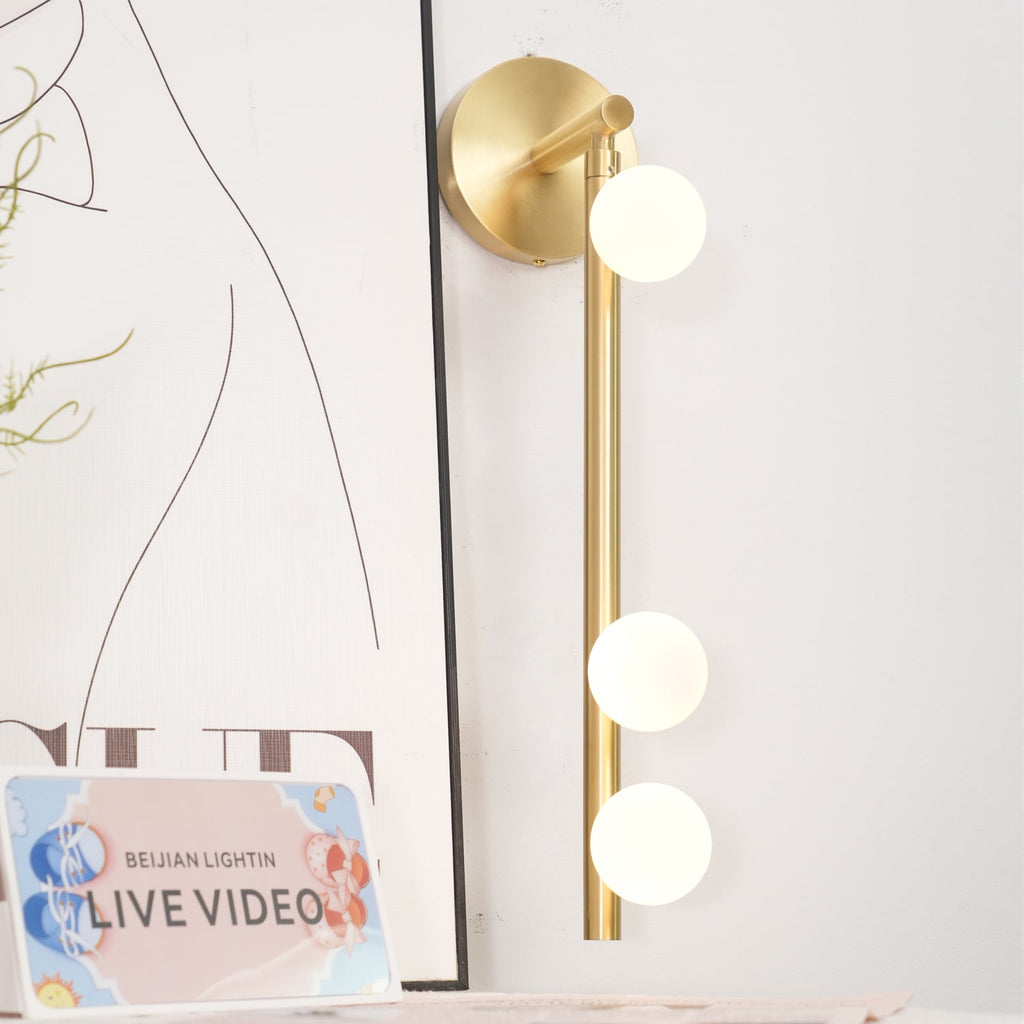 Glasrør Væglampe, Blæste Glasglobusser, Messingfinish, G4 LED