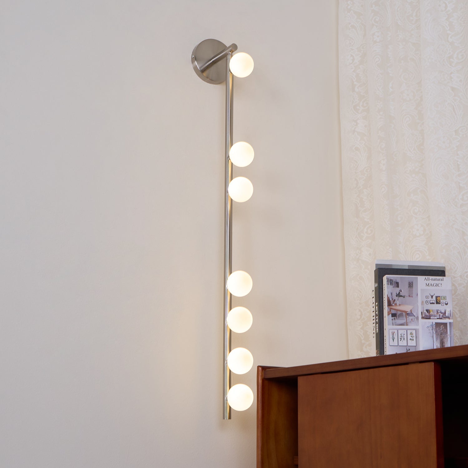 Glasrør Væglampe, Blæste Glasglobusser, Messingfinish, G4 LED