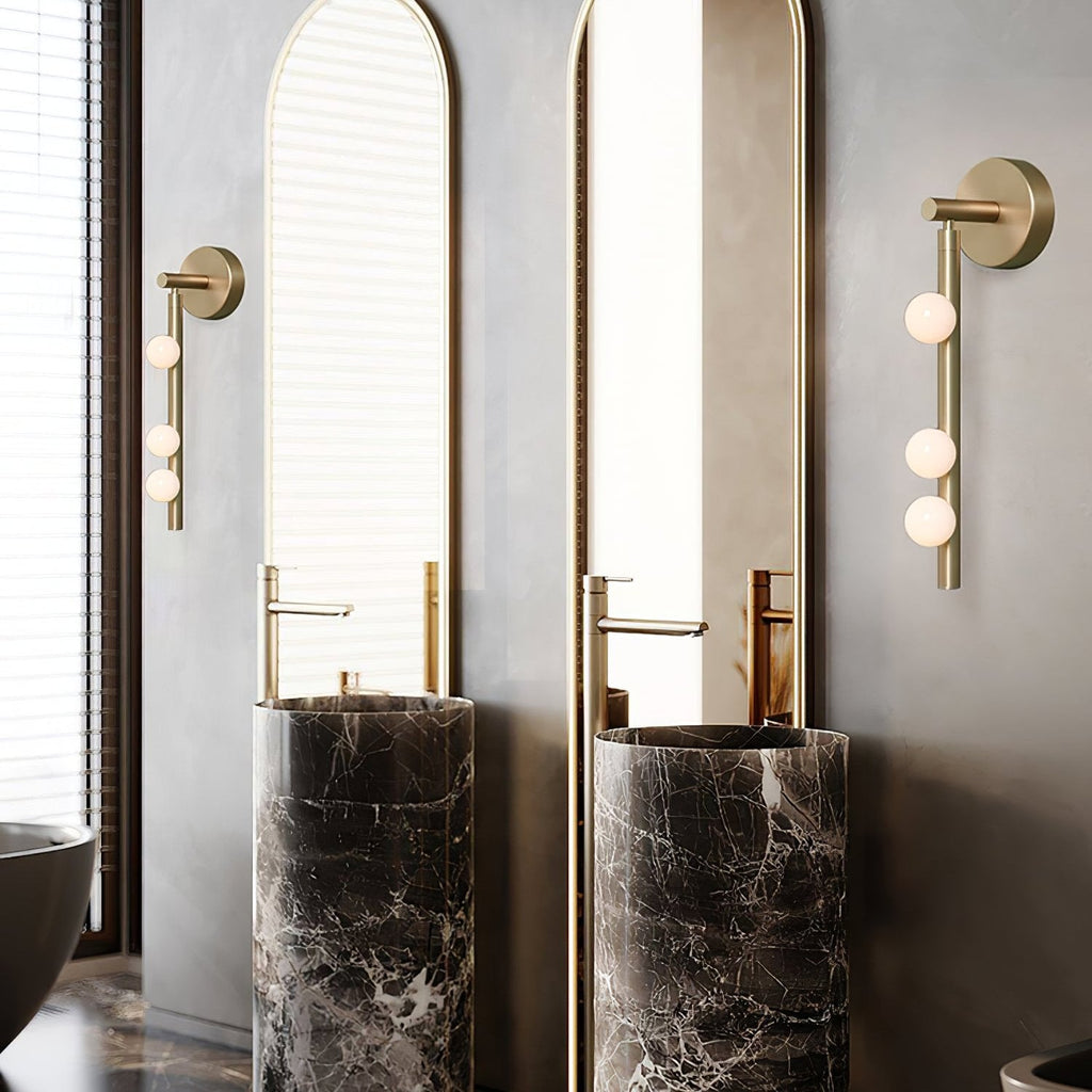 Glasrør Væglampe, Blæste Glasglobusser, Messingfinish, G4 LED