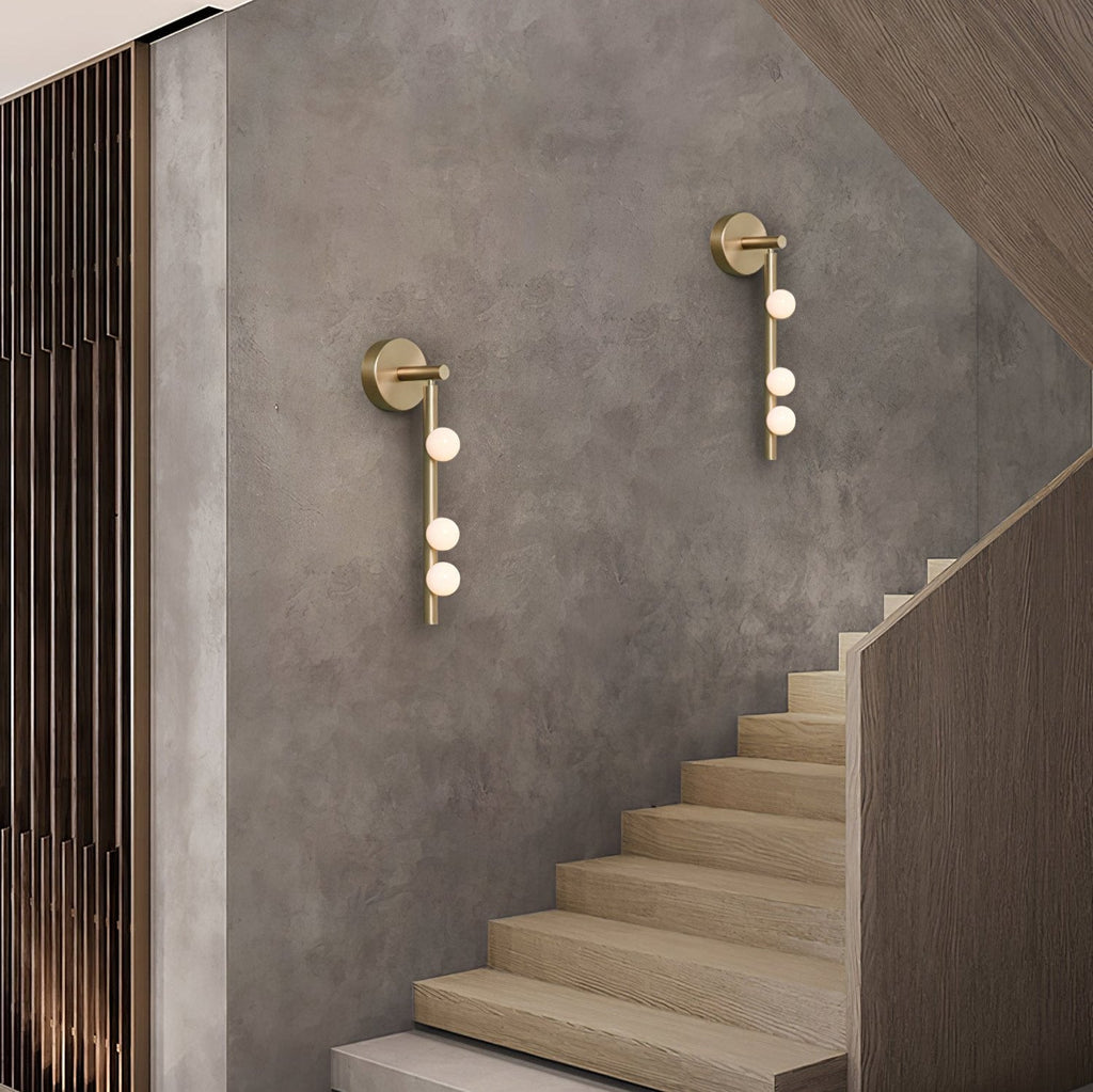 Glasrør Væglampe, Blæste Glasglobusser, Messingfinish, G4 LED