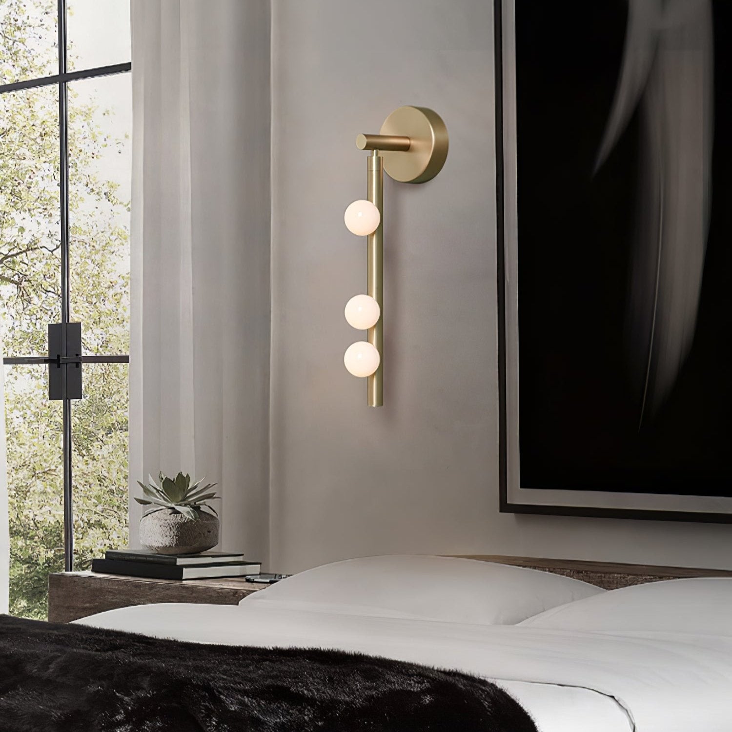 Glasrør Væglampe, Blæste Glasglobusser, Messingfinish, G4 LED