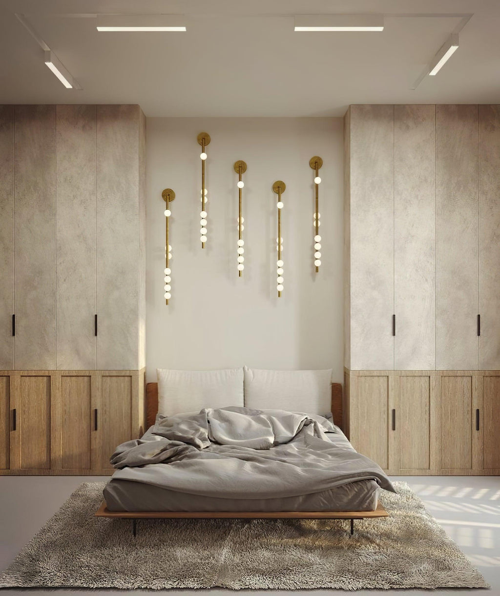 Glasrør Væglampe, Blæste Glasglobusser, Messingfinish, G4 LED
