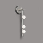 Nickel finish glass tube wall lamp with white blown glass globes
