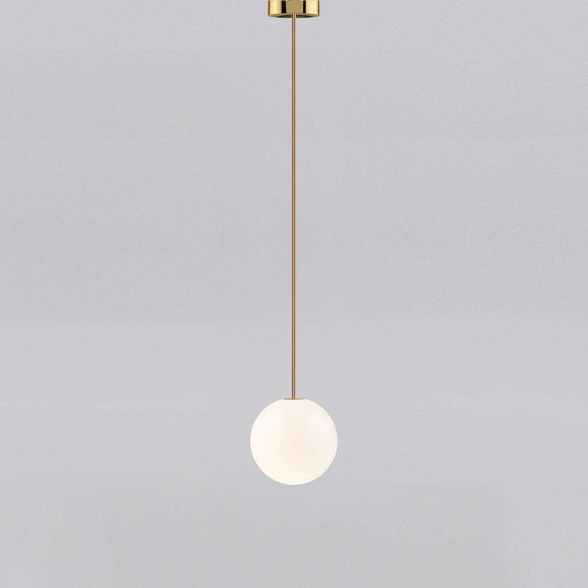 White opal glass globe pendant against a textured wall
