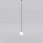 Brass rod globe pendant with soft opal glass diffusion