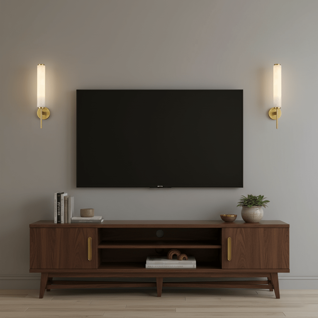 Wall sconce silhouette showing slim alabaster shade and disc-topped arm