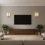 Wall sconce in black with slim alabaster canister glowing softly