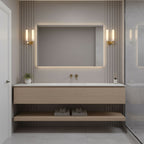 Double arm wall sconce in brass with two alabaster canister shades