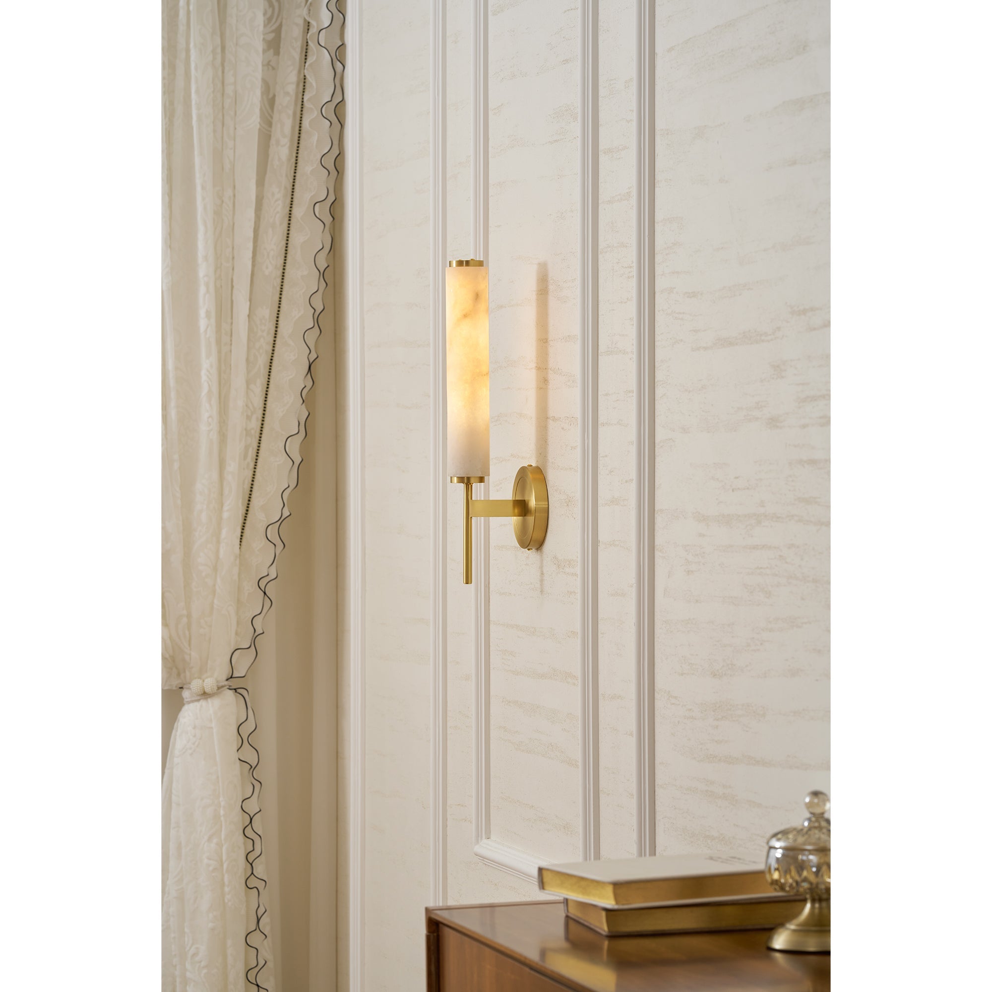 Brindisi Wall Sconce, White Alabaster Shade, Brass or Black, E14