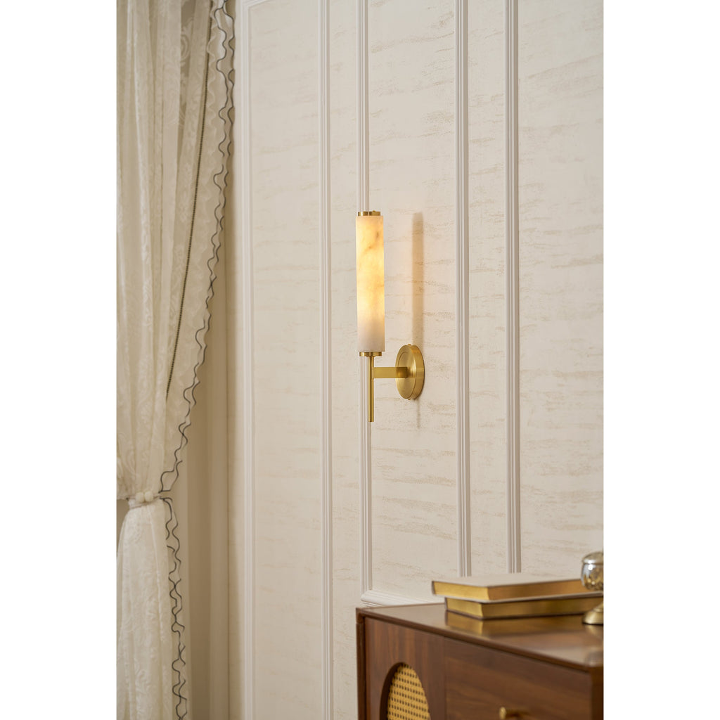 Brindisi Wall Sconce, White Alabaster Shade, Brass or Black, E14