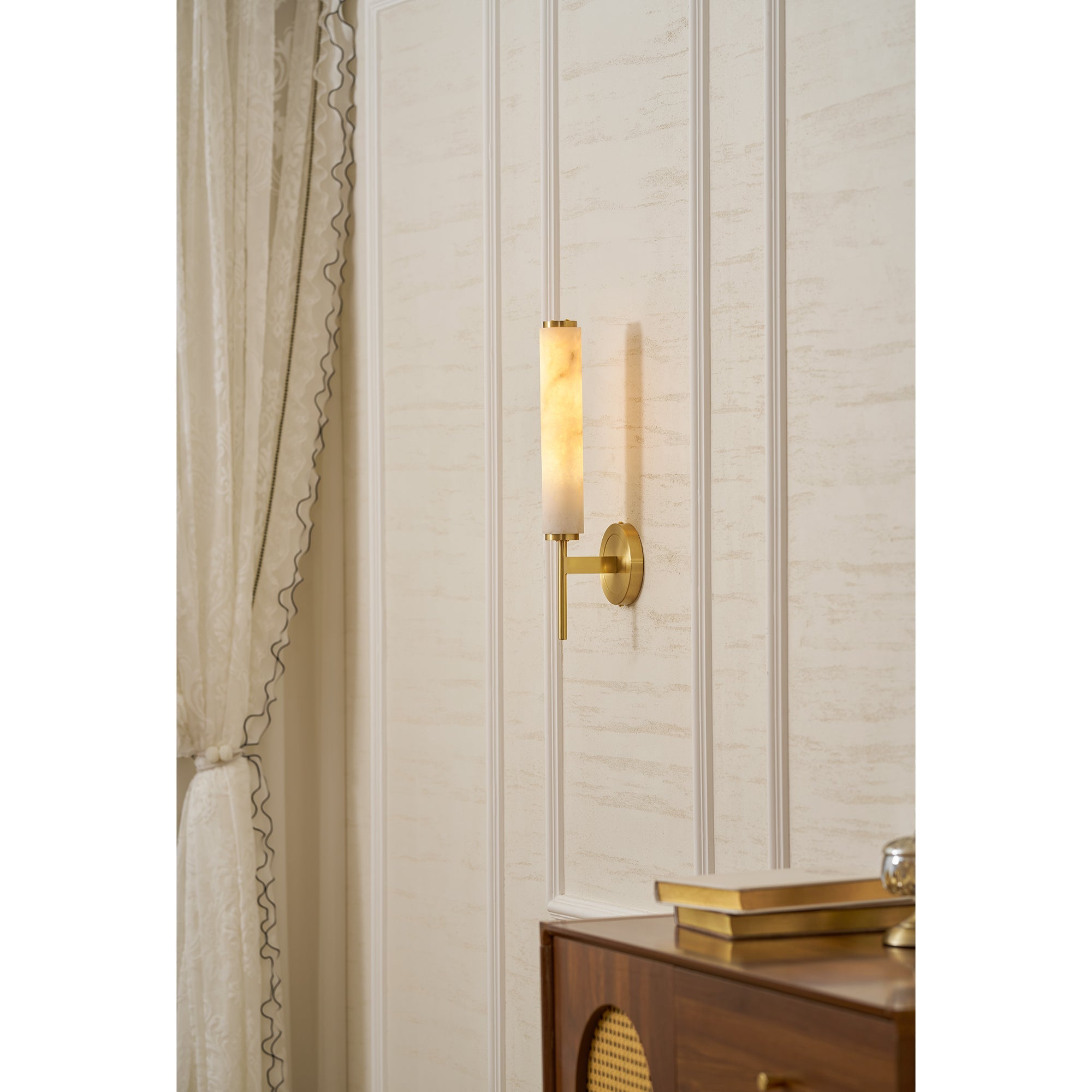 Brindisi Wall Sconce, White Alabaster Shade, Brass or Black, E14