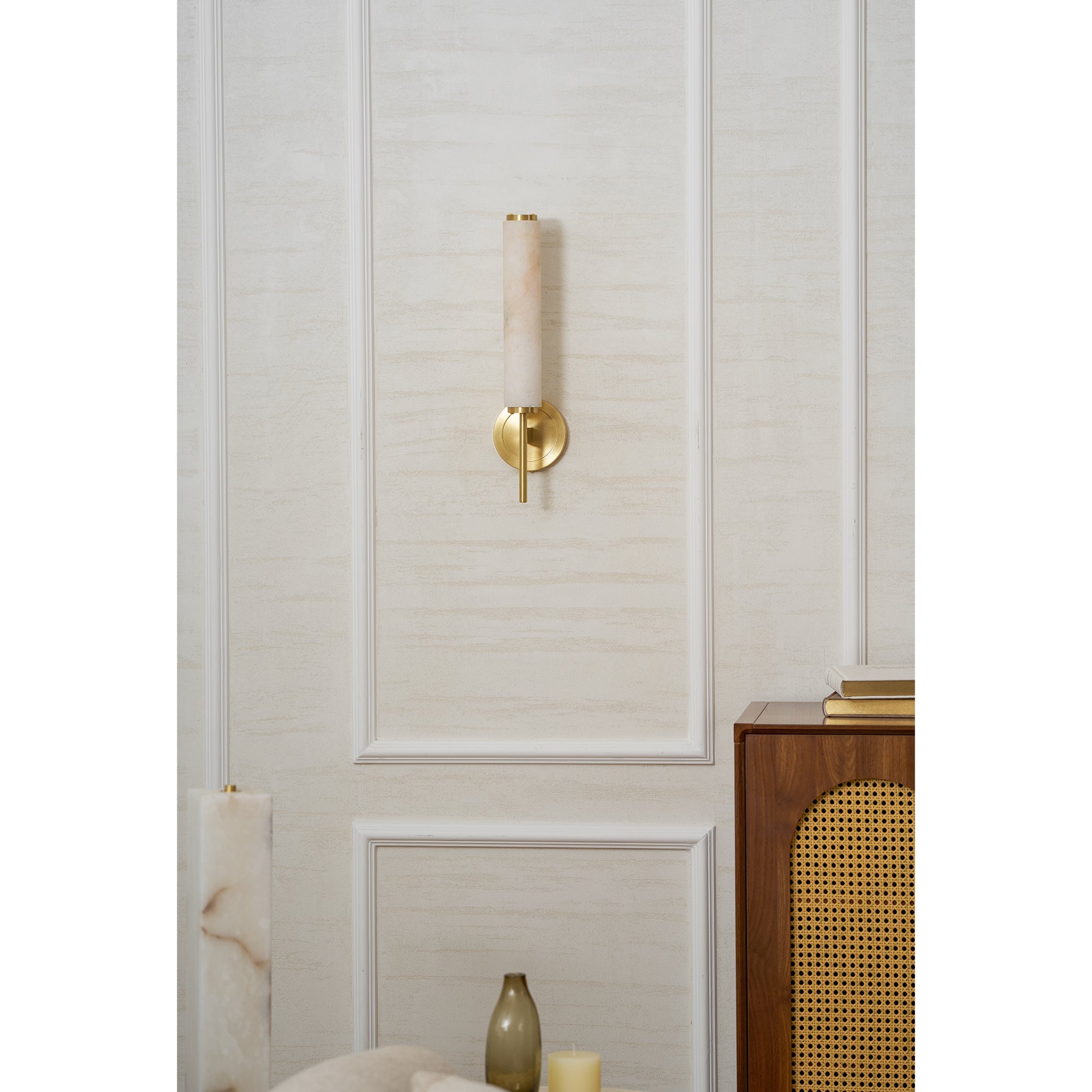 Brindisi Wall Sconce, White Alabaster Shade, Brass or Black, E14