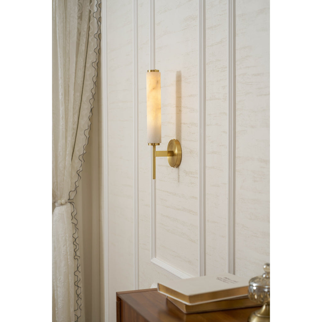 Brindisi Wall Sconce, White Alabaster Shade, Brass or Black, E14