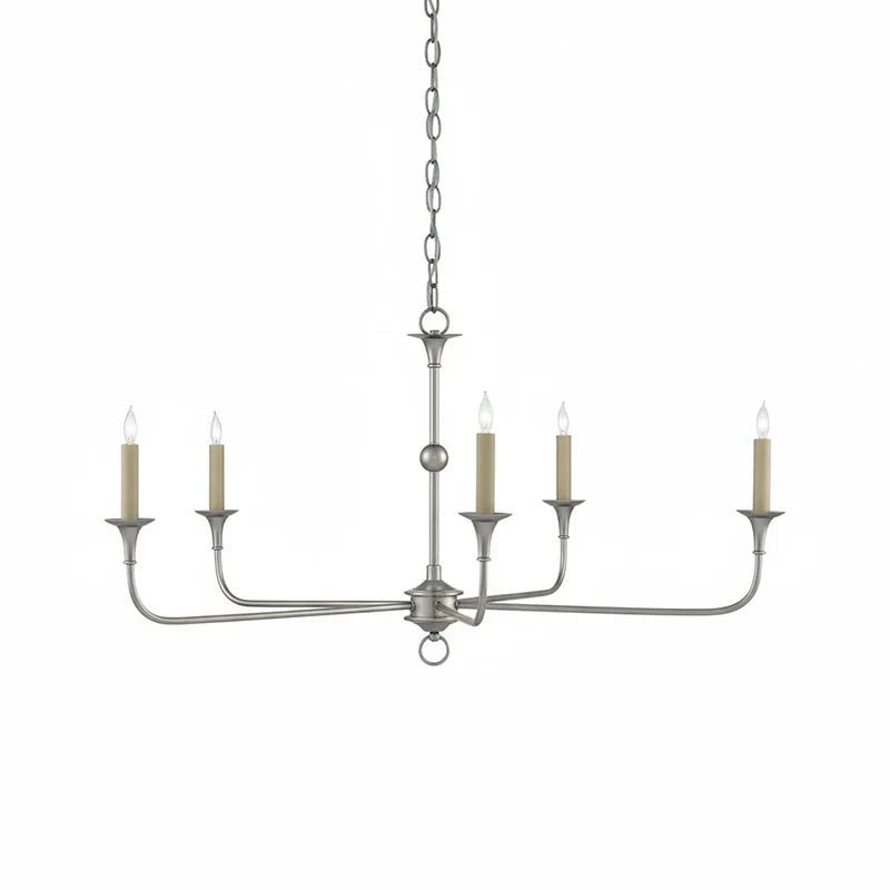 Candle chandelier brushed nickel finish detail