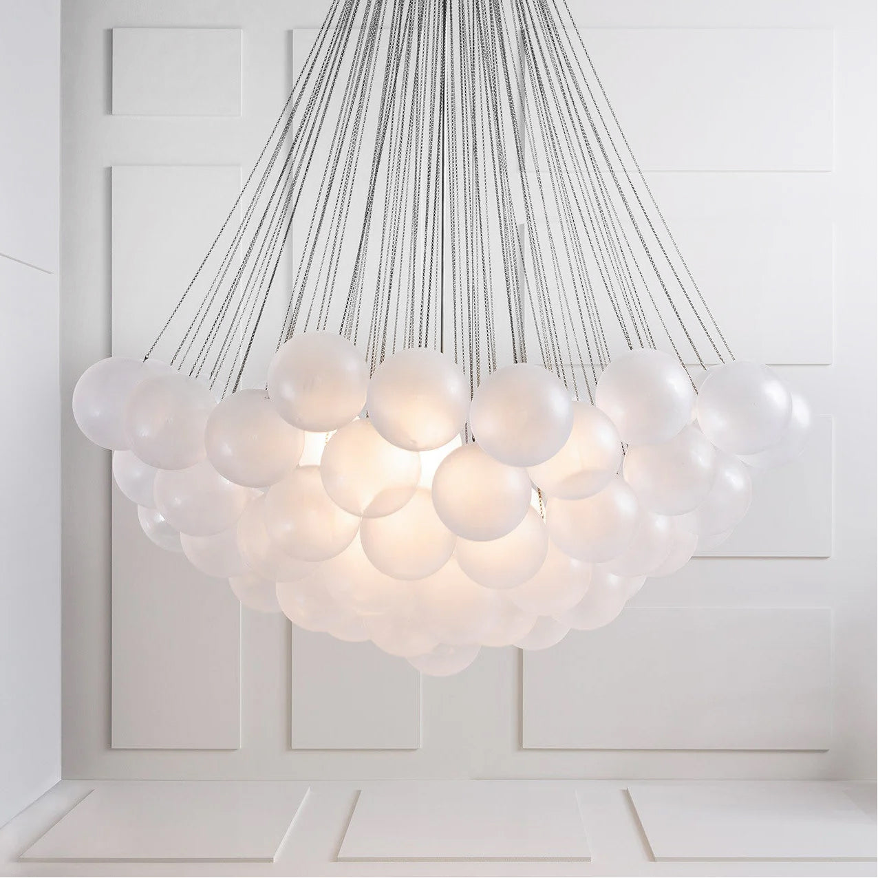 Frosted Glass Globe Bubble Chandelier, Gold, Black or Chrome, 19 to 73 Heads