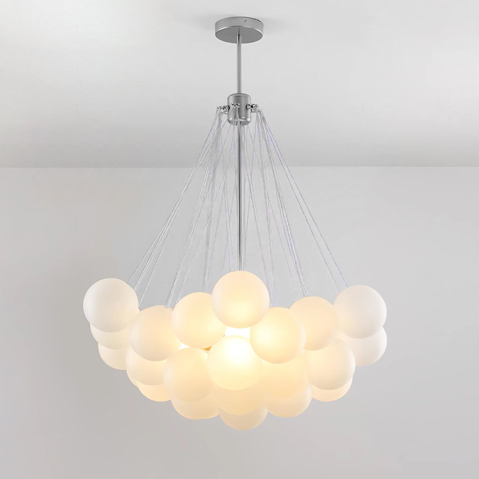Frosted Glass Globe Bubble Chandelier, Gold, Black or Chrome, 19 to 73 Heads