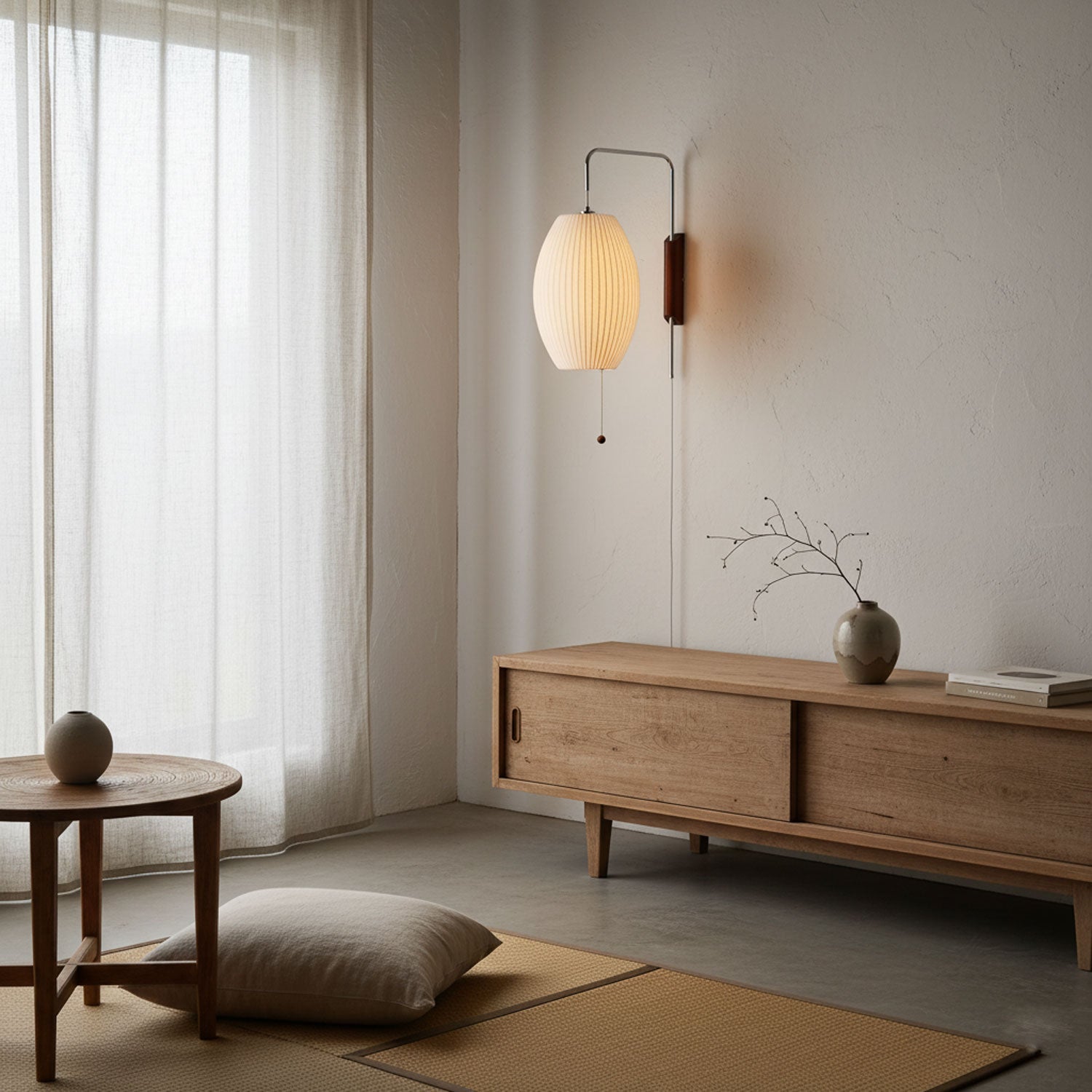 Bubble ball wall sconce with white shade styled in a warm interior