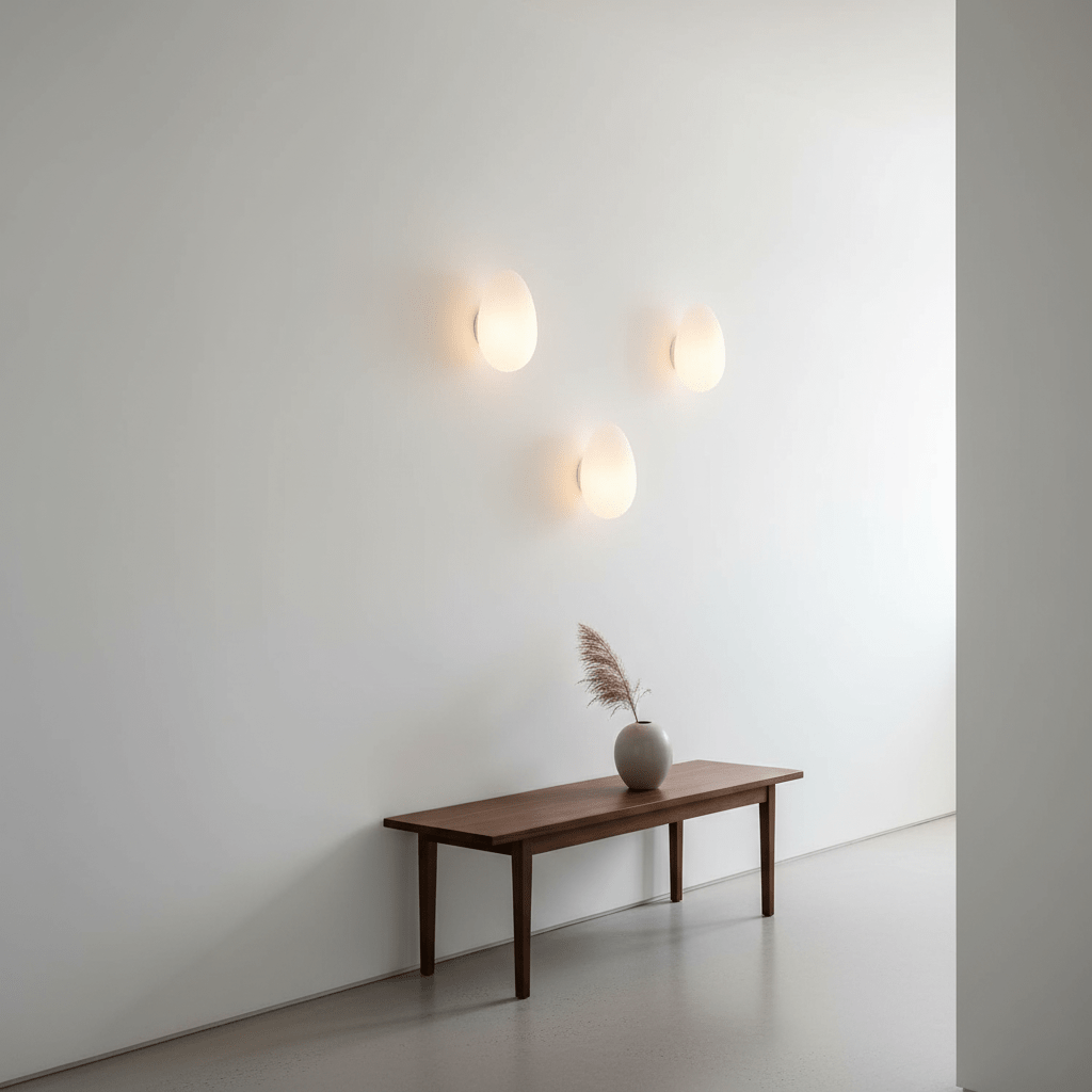 Glass wall lamp glowing gently in a warm interior corner