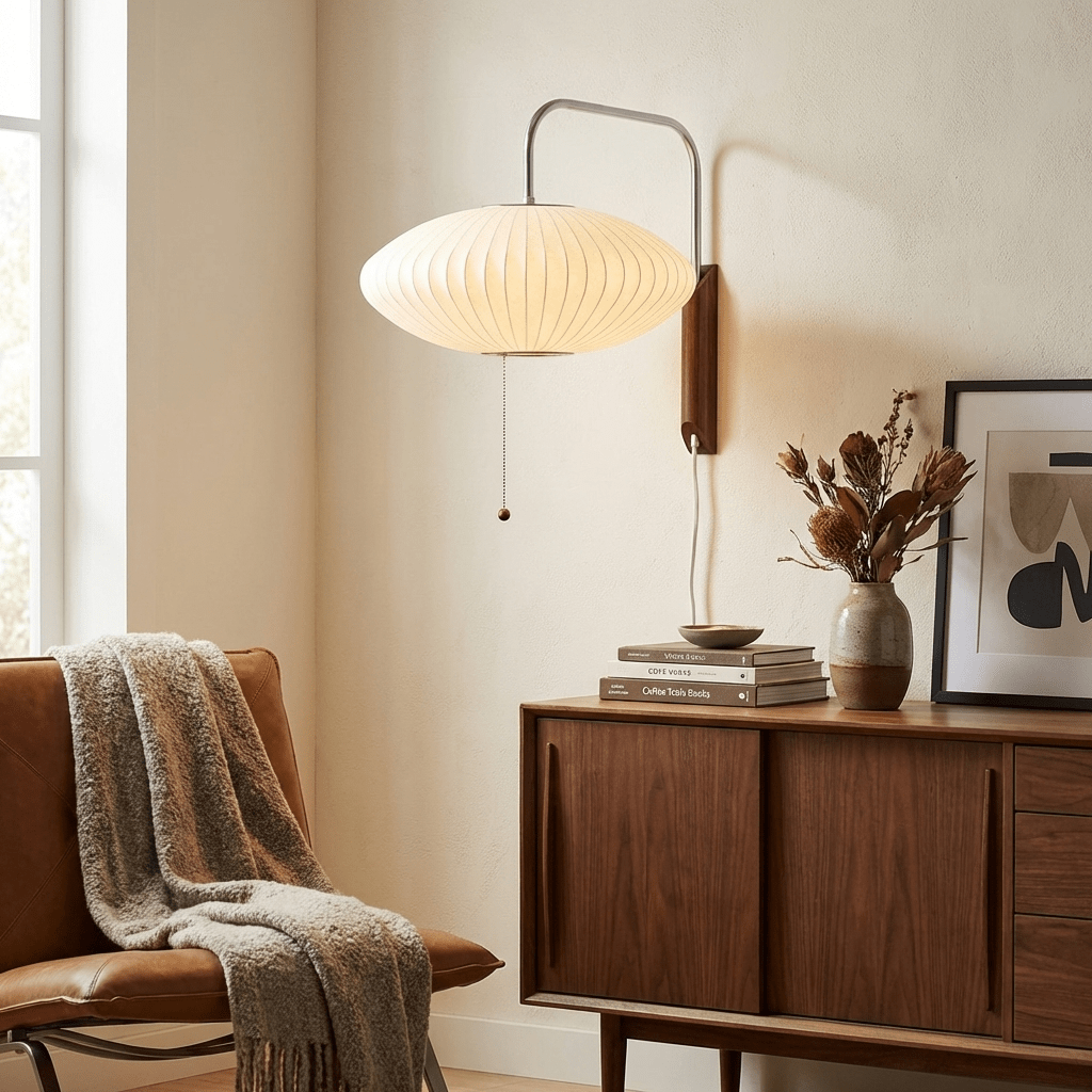 White ball wall sconce detail view highlighting smooth polymer shade
