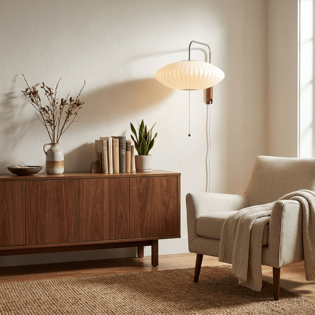 White polymer ball wall sconce shown against soft neutral backdrop