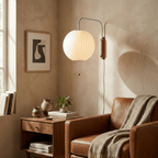 White ball wall sconce close detail of shade surface and seam