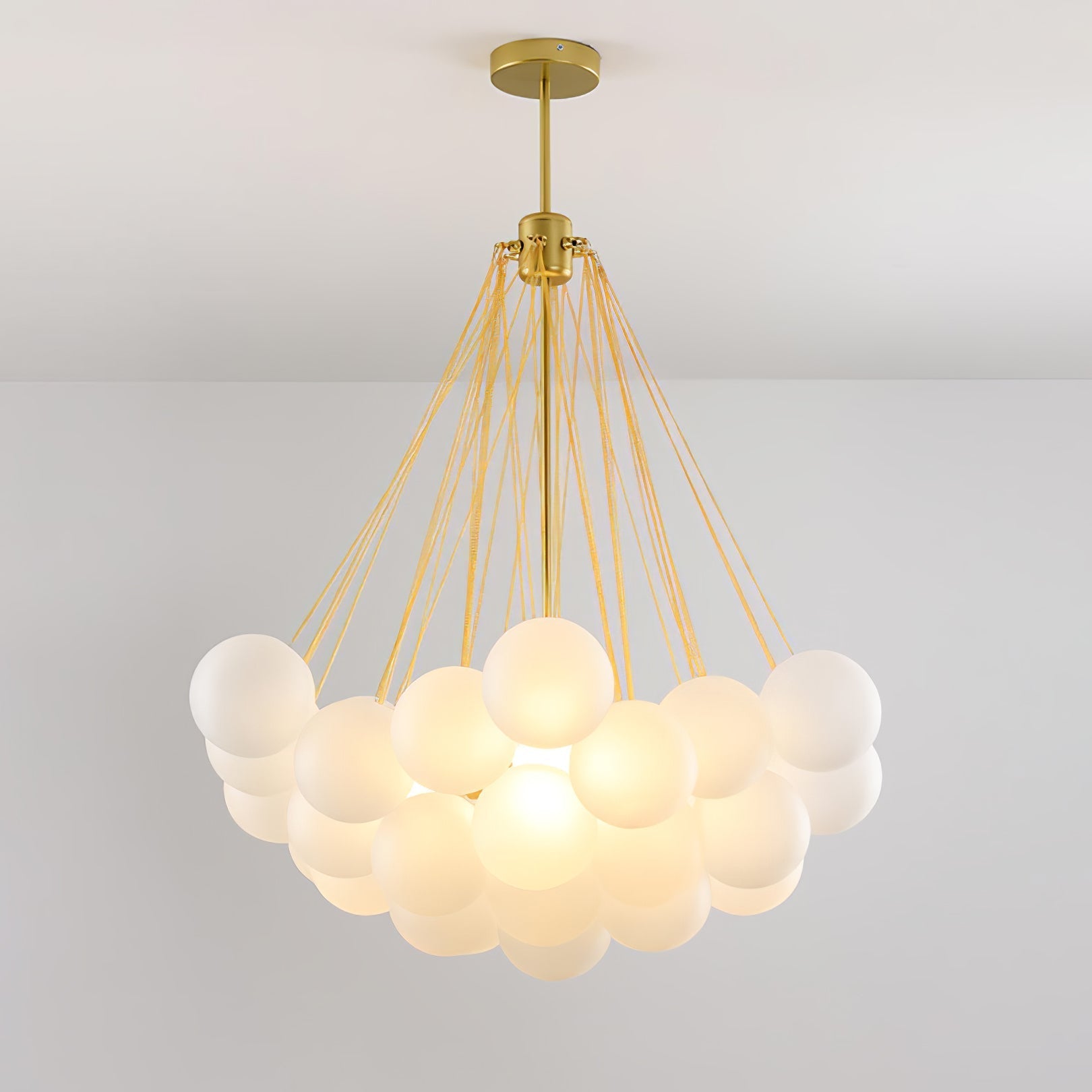 Frosted Glass Globe Bubble Chandelier, Gold, Black or Chrome, 19 to 73 Heads