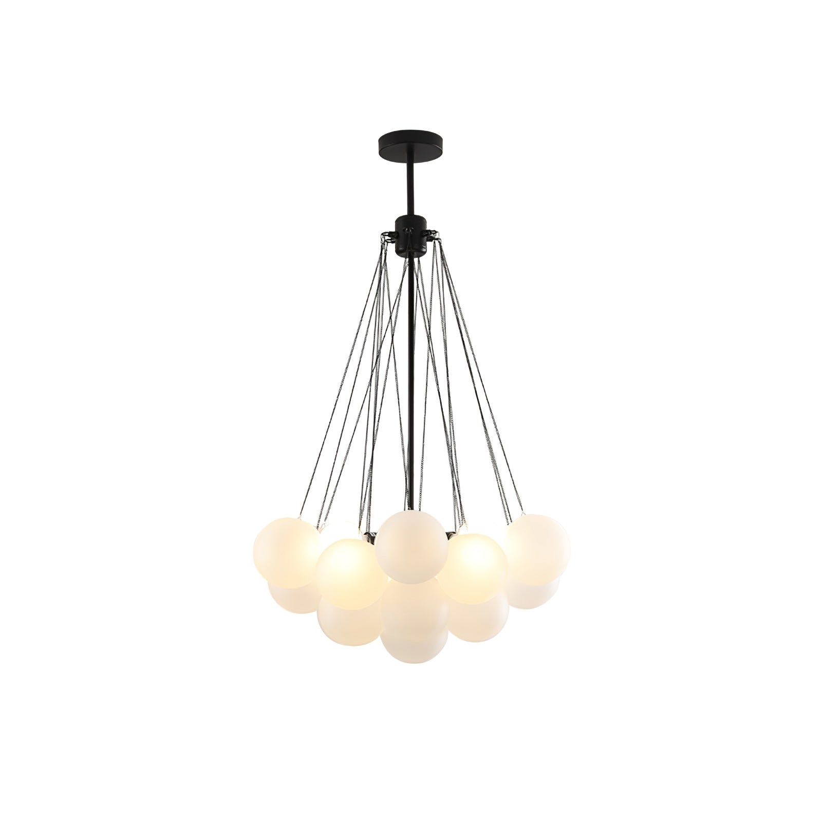 Frosted Glass Globe Bubble Chandelier, Gold, Black or Chrome, 19 to 73 Heads