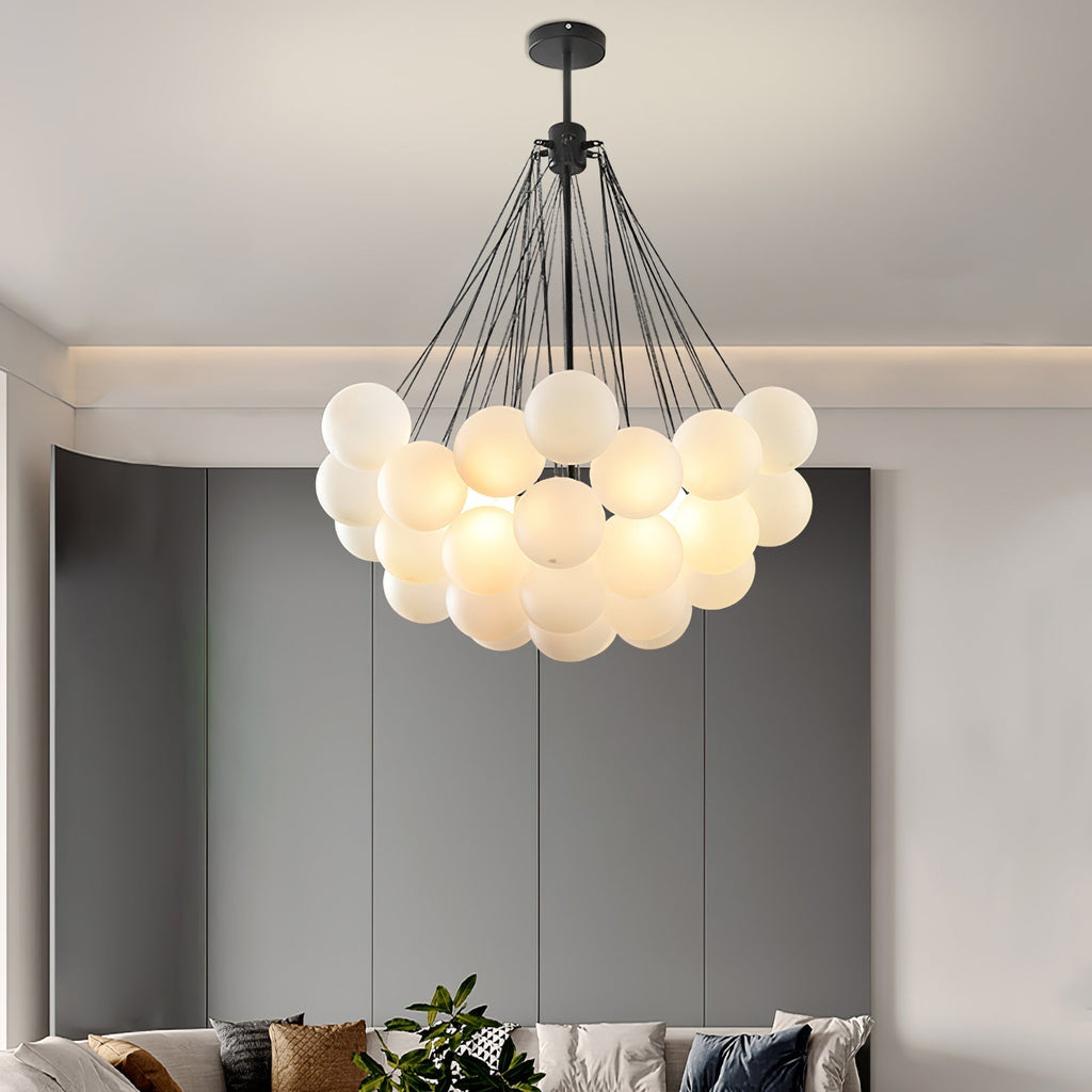 Frosted Glass Globe Bubble Chandelier, Gold, Black or Chrome, 19 to 73 Heads
