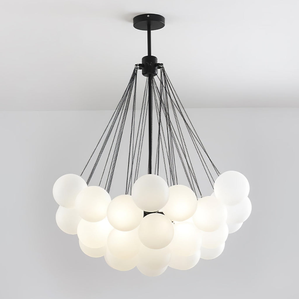 Frosted Glass Globe Bubble Chandelier, Gold, Black or Chrome, 19 to 73 Heads