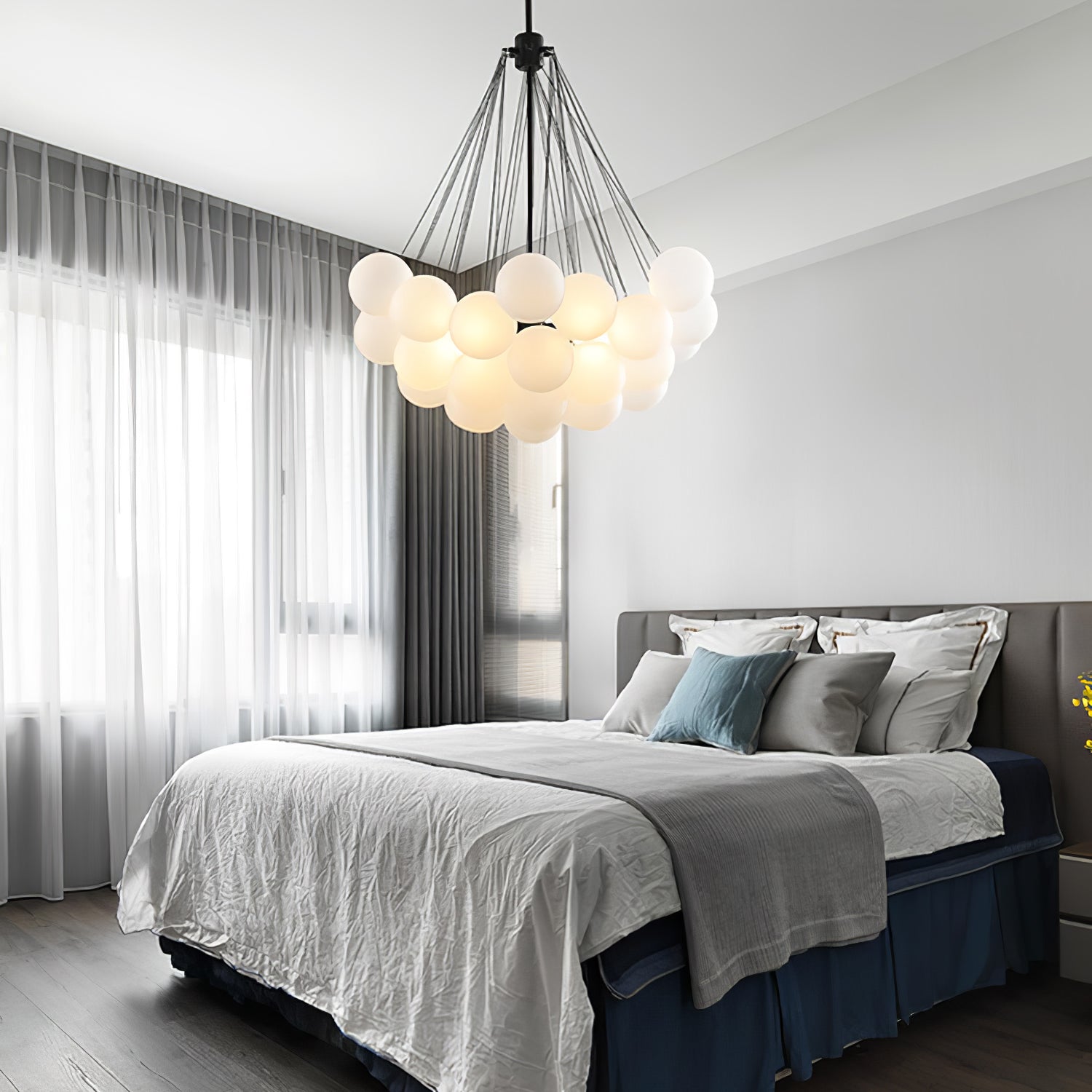 Frosted Glass Globe Bubble Chandelier, Gold, Black or Chrome, 19 to 73 Heads
