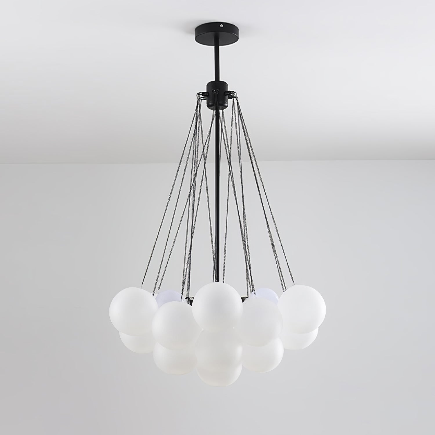 Frosted Glass Globe Bubble Chandelier, Gold, Black or Chrome, 19 to 73 Heads