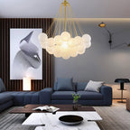 Frosted Glass Globe Bubble Chandelier, Gold, Black or Chrome, 19 to 73 Heads