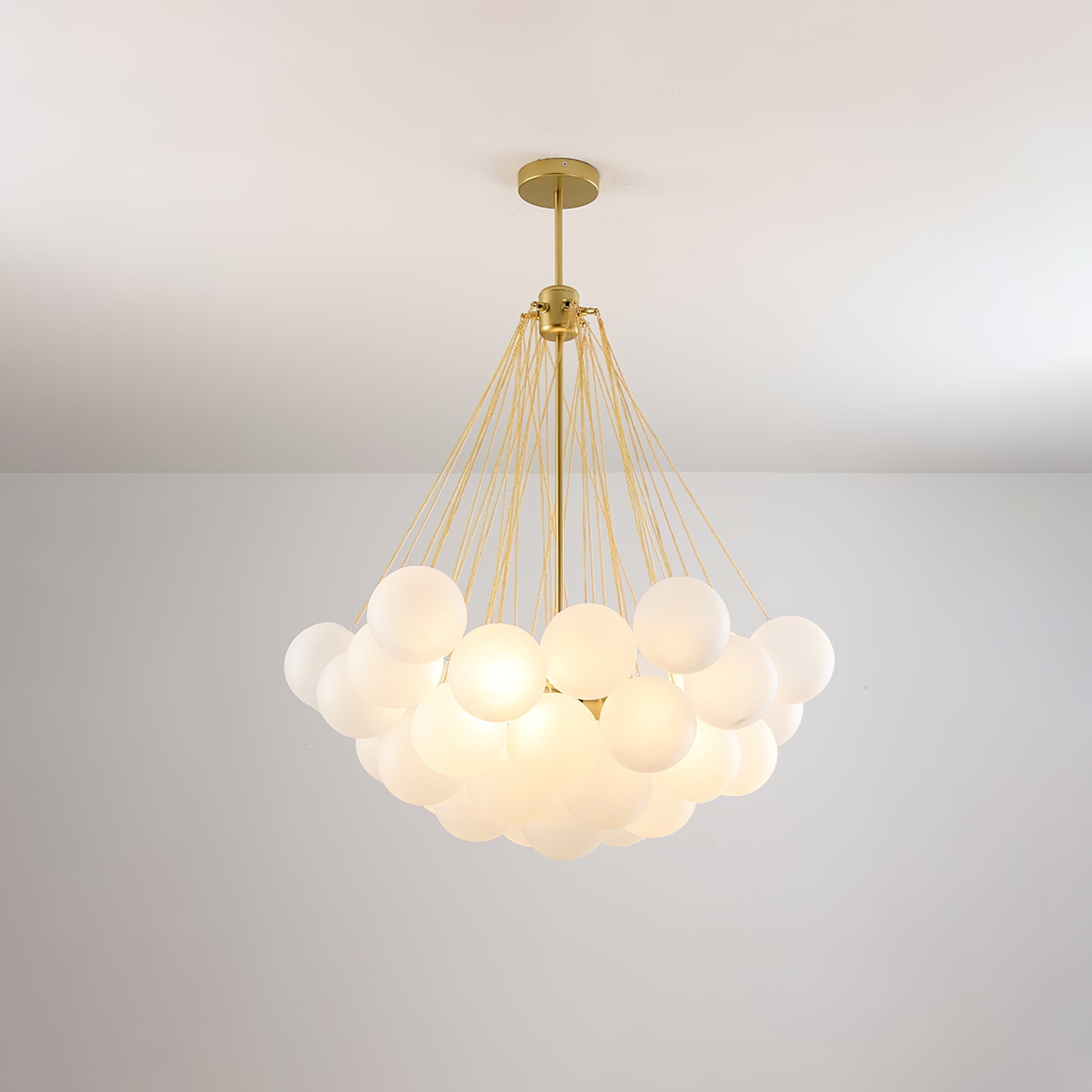 Frosted Glass Globe Bubble Chandelier, Gold, Black or Chrome, 19 to 73 Heads