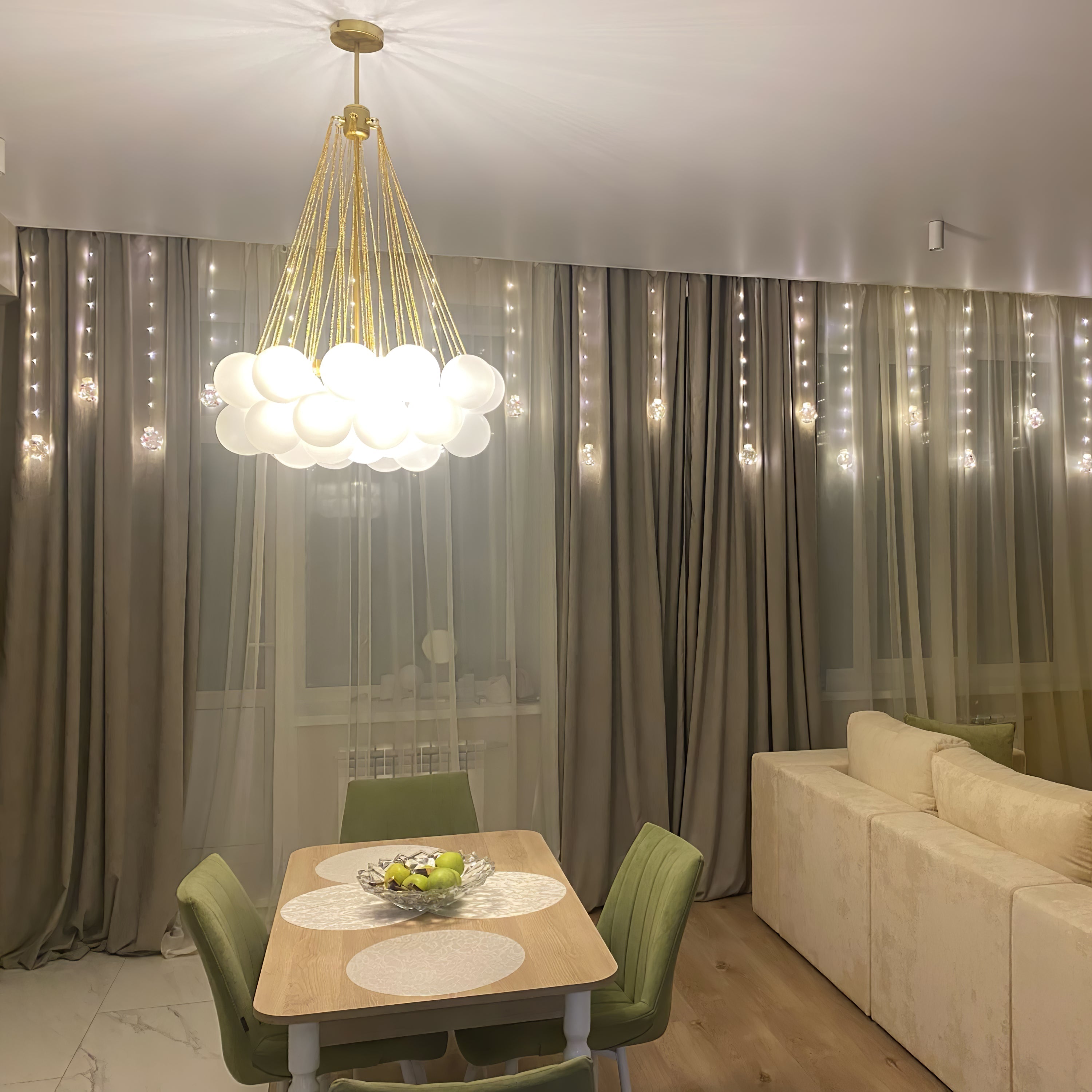 Frosted Glass Globe Bubble Chandelier, Gold, Black or Chrome, 19 to 73 Heads
