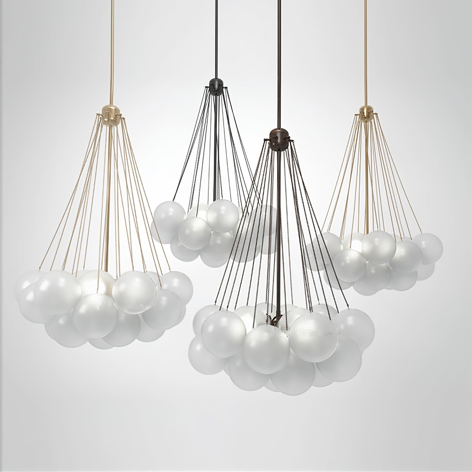 Frosted Glass Globe Bubble Chandelier, Gold, Black or Chrome, 19 to 73 Heads
