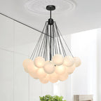 Frosted Glass Globe Bubble Chandelier, Gold, Black or Chrome, 19 to 73 Heads