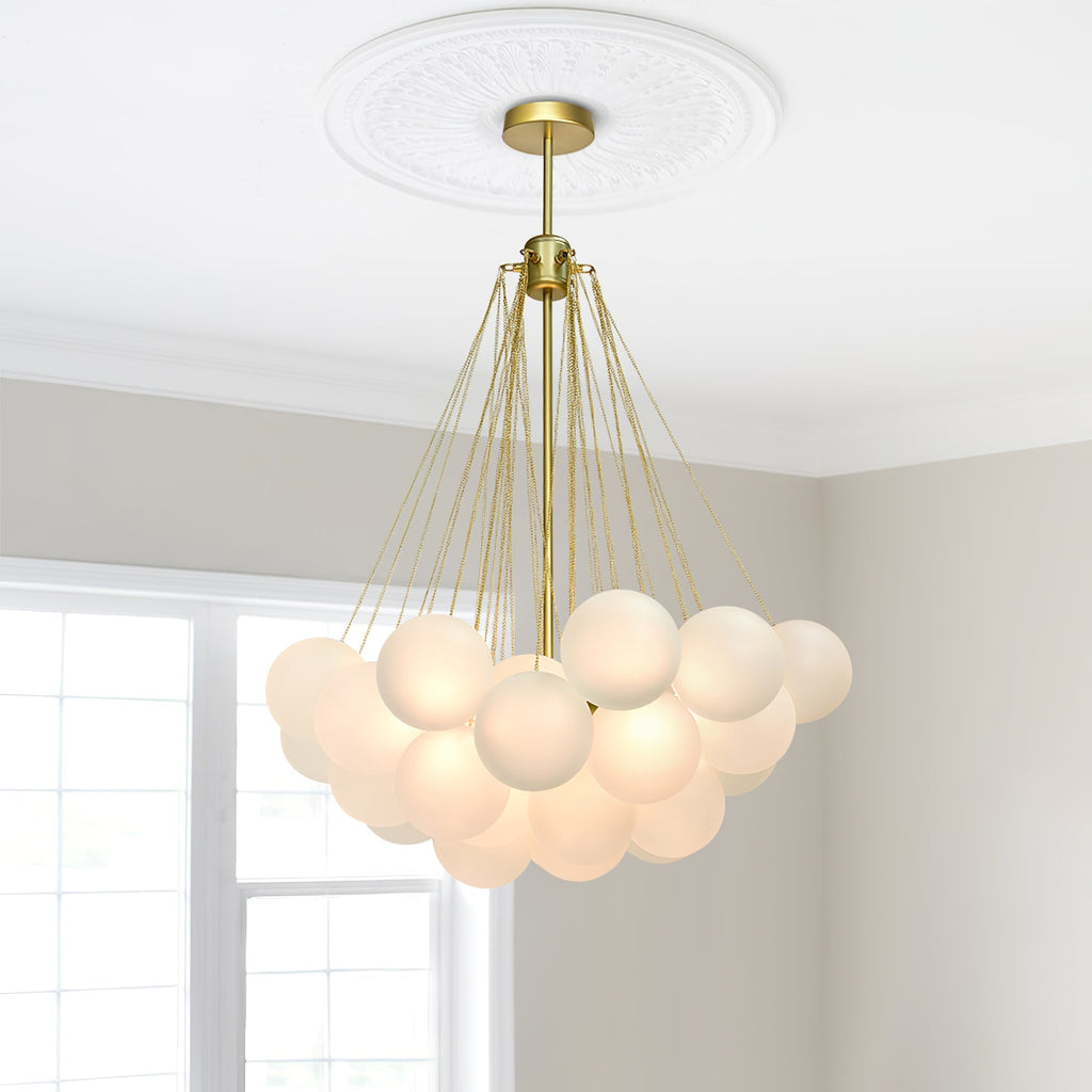 Frosted Glass Globe Bubble Chandelier, Gold, Black or Chrome, 19 to 73 Heads