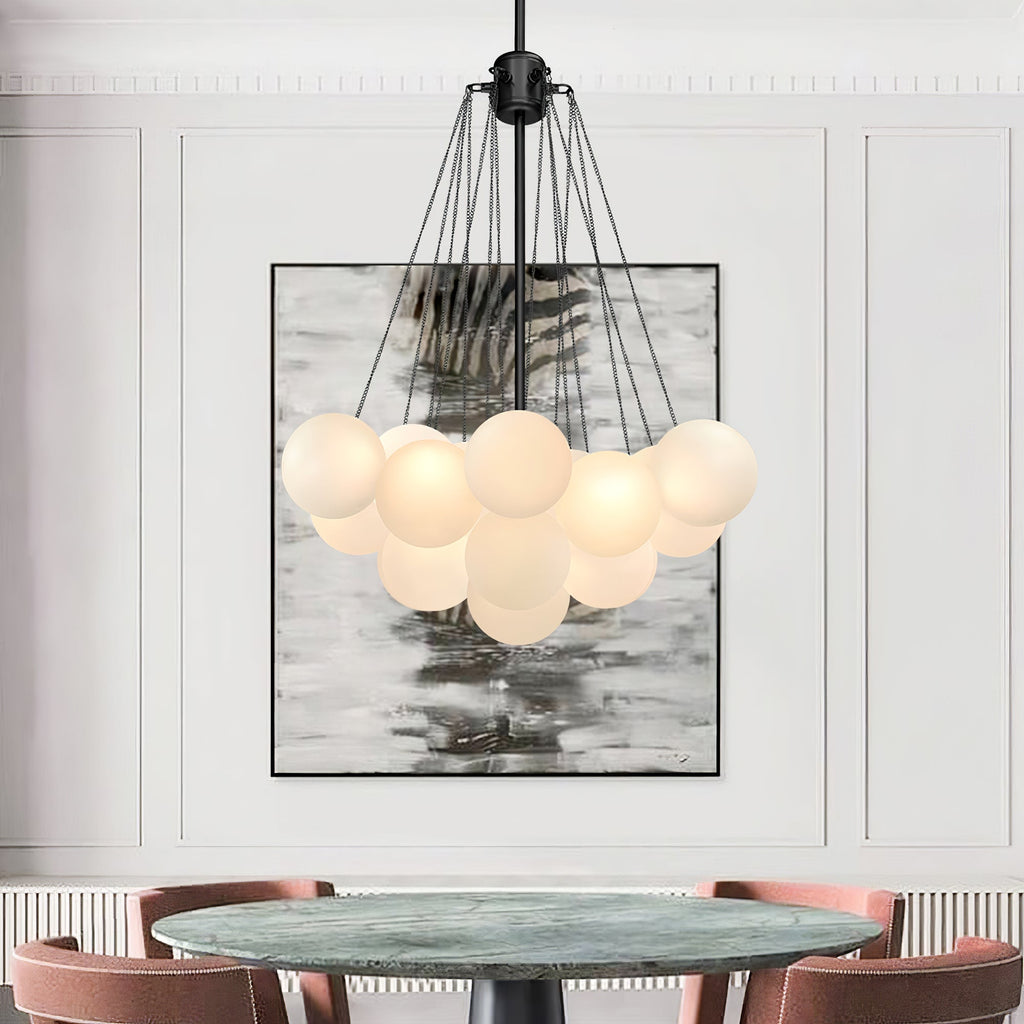 Frosted Glass Globe Bubble Chandelier, Gold, Black or Chrome, 19 to 73 Heads