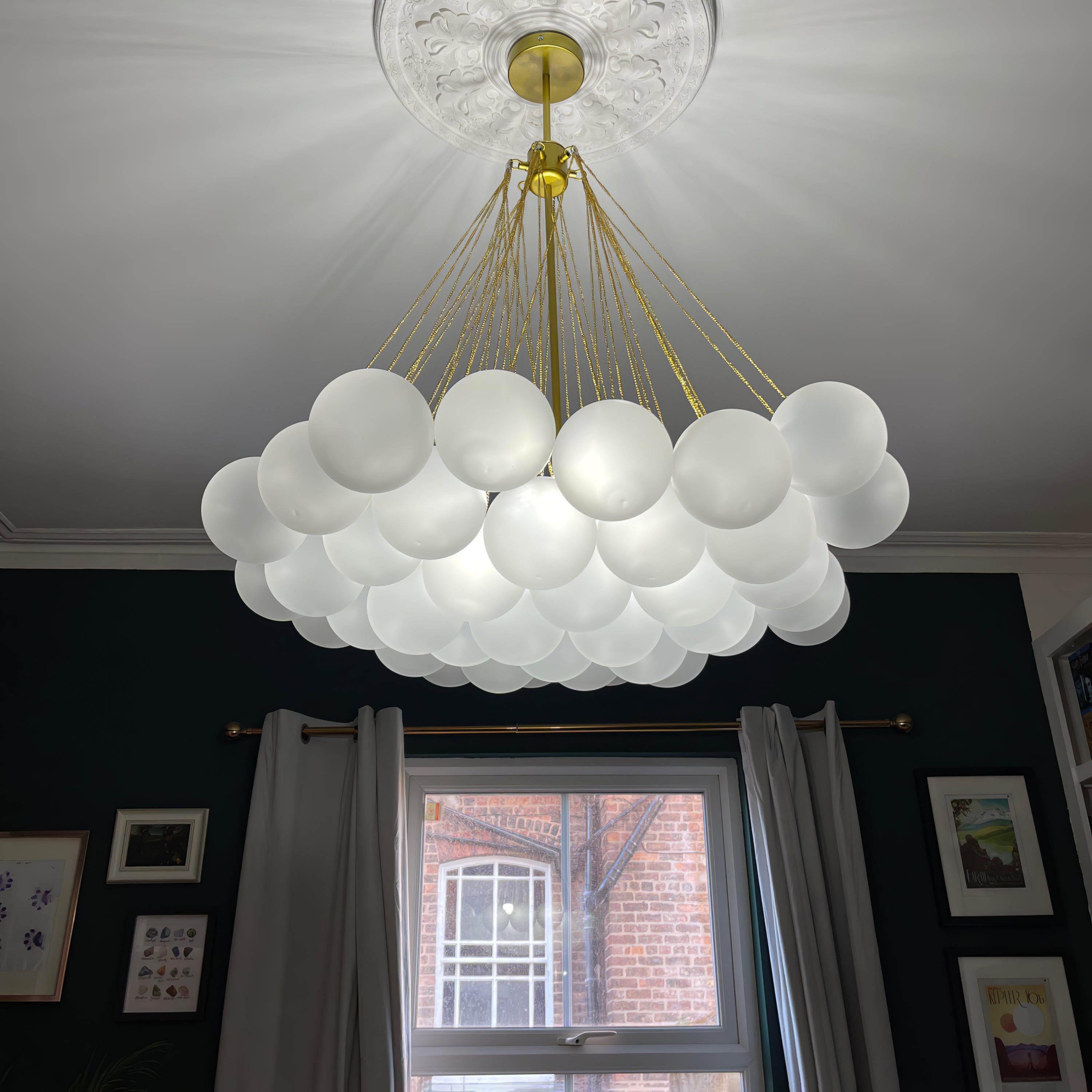 Frosted Glass Globe Bubble Chandelier, Gold, Black or Chrome, 19 to 73 Heads