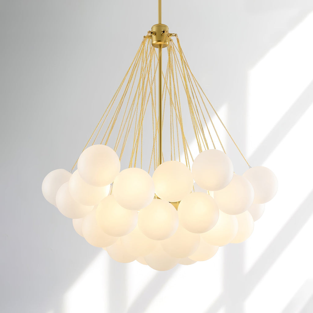 Frosted Glass Globe Bubble Chandelier, Gold, Black or Chrome, 19 to 73 Heads