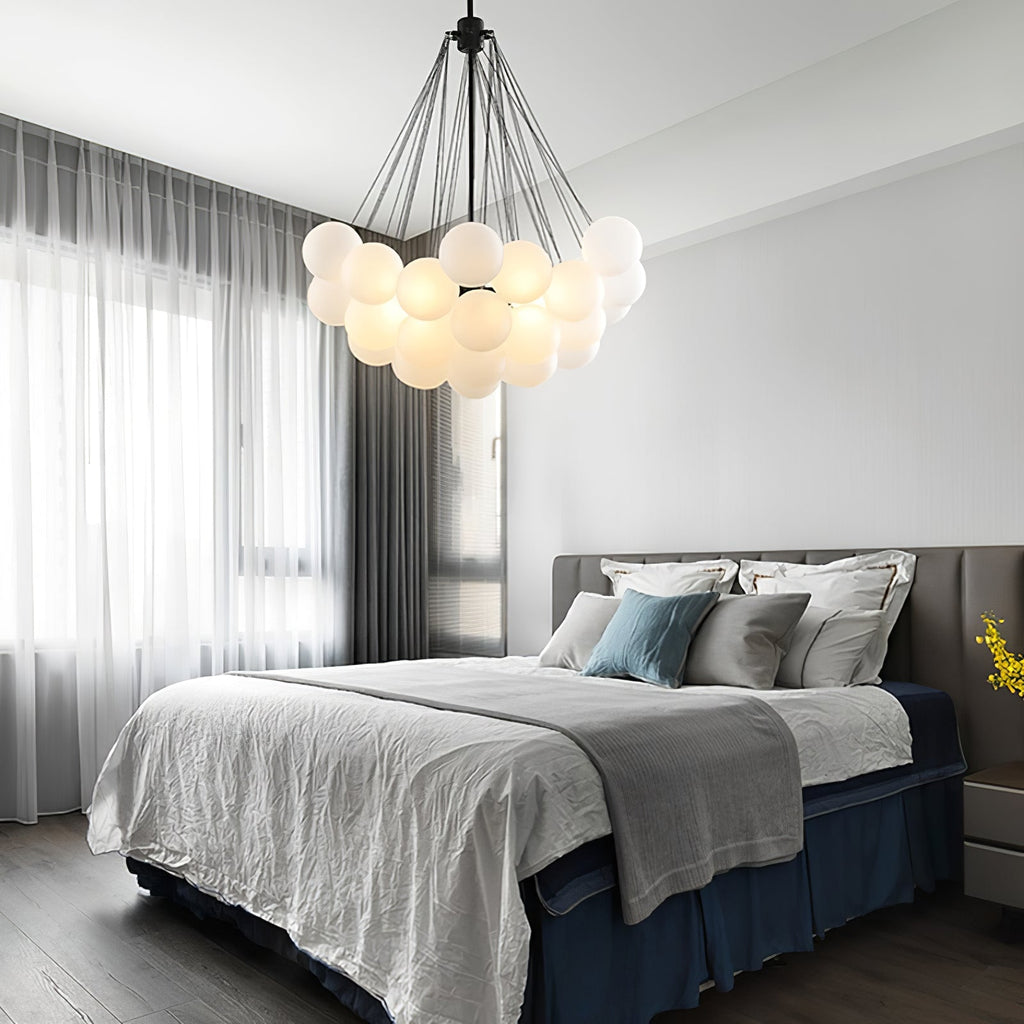Frosted Glass Globe Bubble Chandelier, Gold, Black or Chrome, 19 to 73 Heads